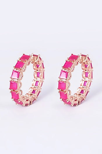 Rose Gold Finish Pink Synthetic Stone Earrings