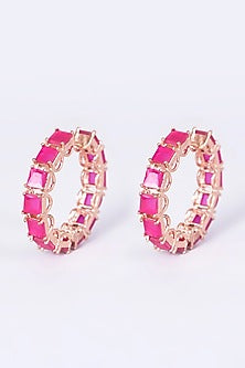 Rose Gold Finish Pink Synthetic Stone Earrings