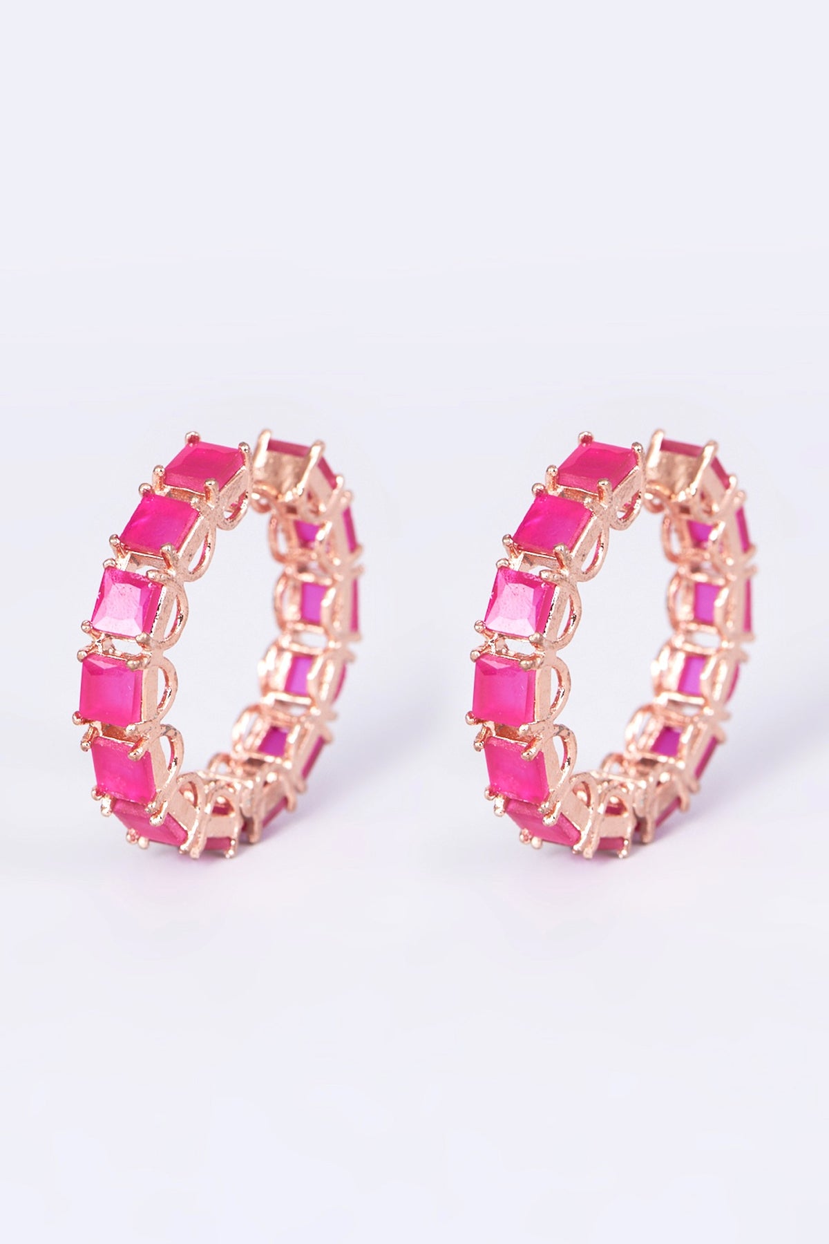 Rose Gold Finish Pink Synthetic Stone Earrings