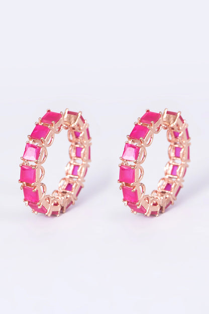 Rose Gold Finish Pink Synthetic Stone Earrings