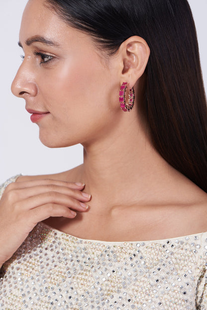 Rose Gold Finish Pink Synthetic Stone Earrings