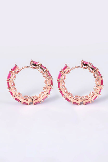 Rose Gold Finish Pink Synthetic Stone Earrings