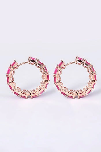 Rose Gold Finish Pink Synthetic Stone Earrings