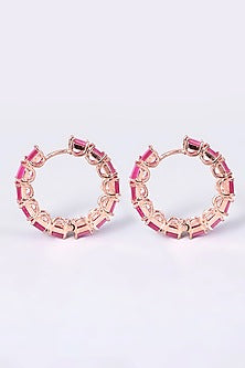 Rose Gold Finish Pink Synthetic Stone Earrings