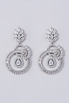 White Finish Faux Diamonds & Zircons Dangler Earrings