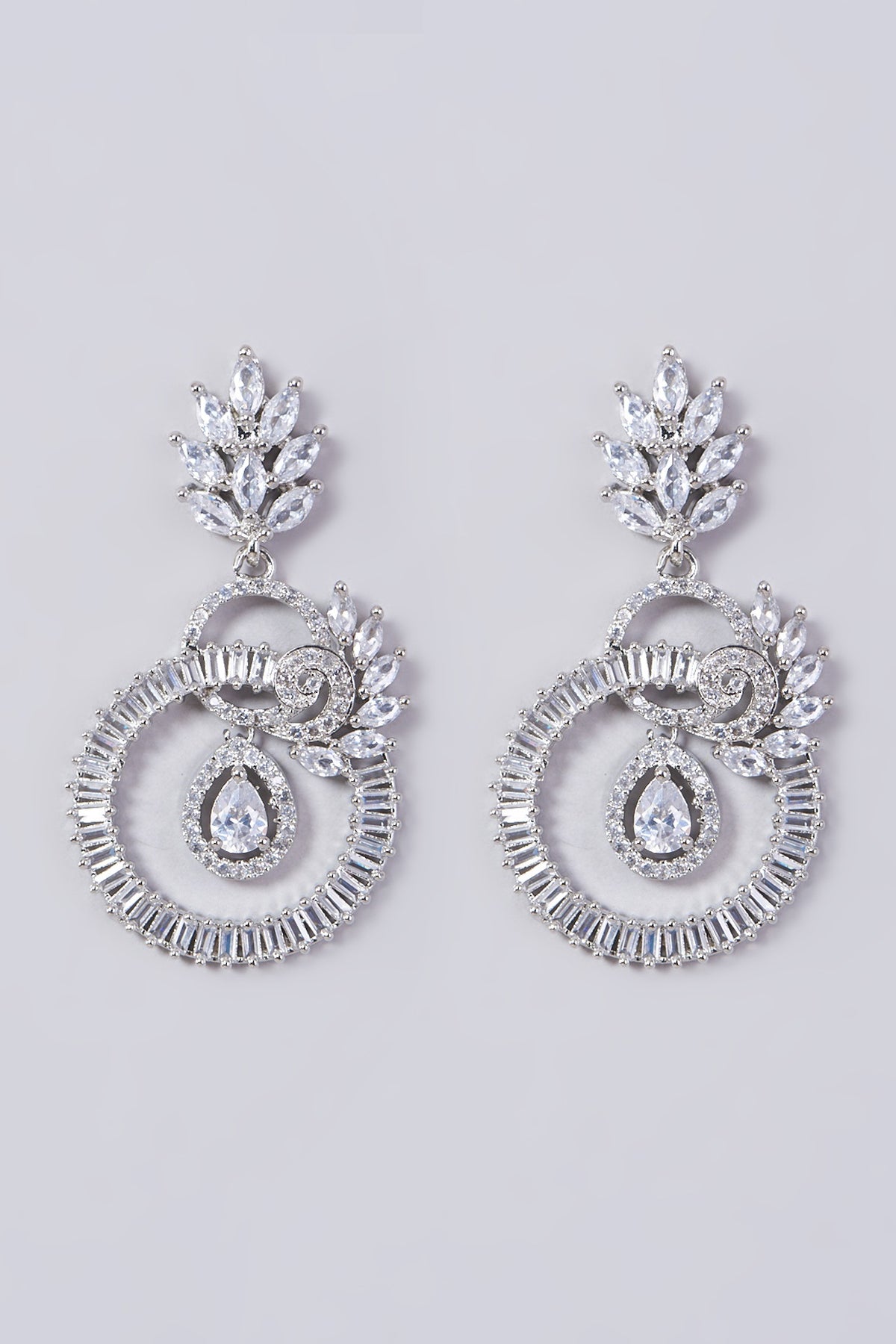 White Finish Faux Diamonds & Zircons Dangler Earrings