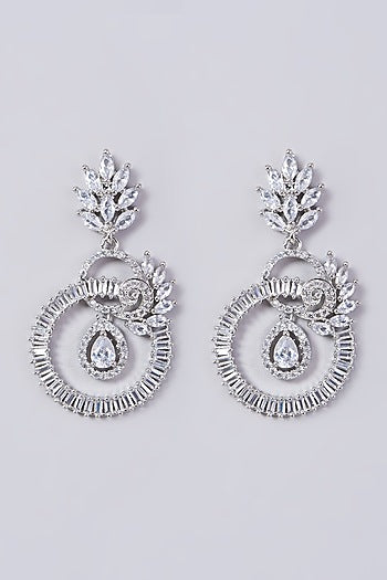White Finish Faux Diamonds & Zircons Dangler Earrings