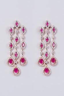 Rose Gold Finish Faux Diamonds Dangler Earrings