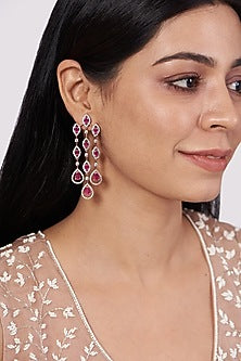 Rose Gold Finish Faux Diamonds Dangler Earrings