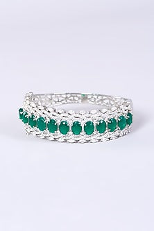 White Finish Green Synthetic Stone Bangle
