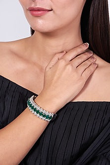 White Finish Green Synthetic Stone Bangle