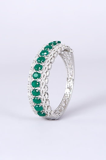 White Finish Green Synthetic Stone Bangle