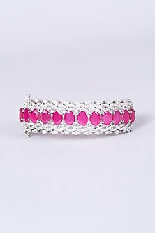 White Finish Pink Synthetic Stone Bangle