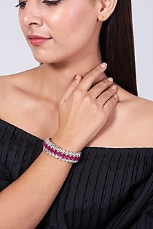 White Finish Pink Synthetic Stone Bangle