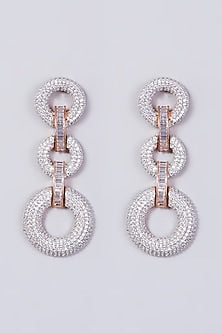 Two Tone Finish Zircons Dangler Earrings