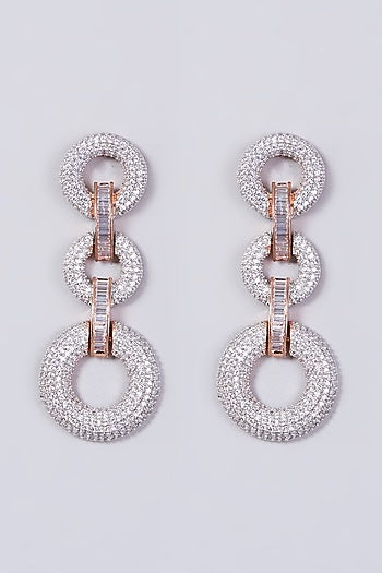 Two Tone Finish Zircons Dangler Earrings
