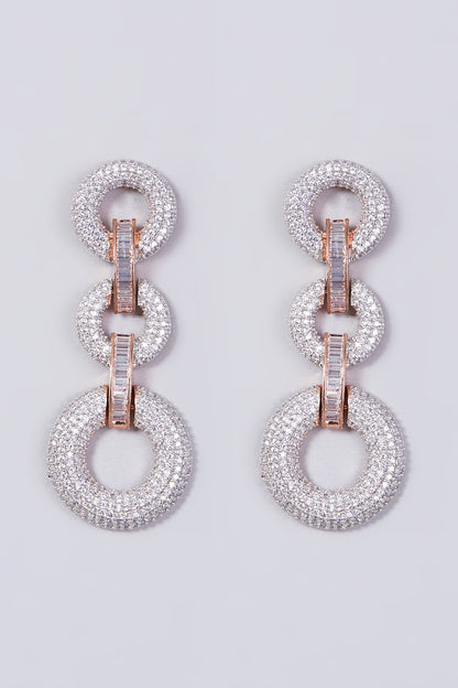 Two Tone Finish Zircons Dangler Earrings