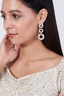 Two Tone Finish Zircons Dangler Earrings