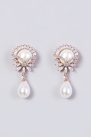 Rose Gold Finish Pearl Stud Earrings