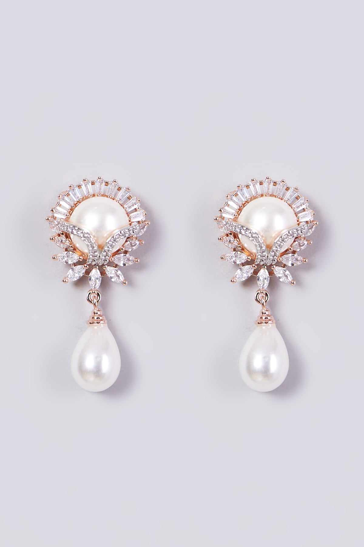 Rose Gold Finish Pearl Stud Earrings