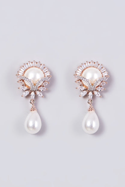 Rose Gold Finish Pearl Stud Earrings