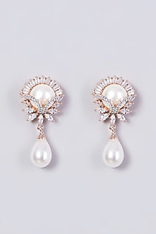 Rose Gold Finish Pearl Stud Earrings