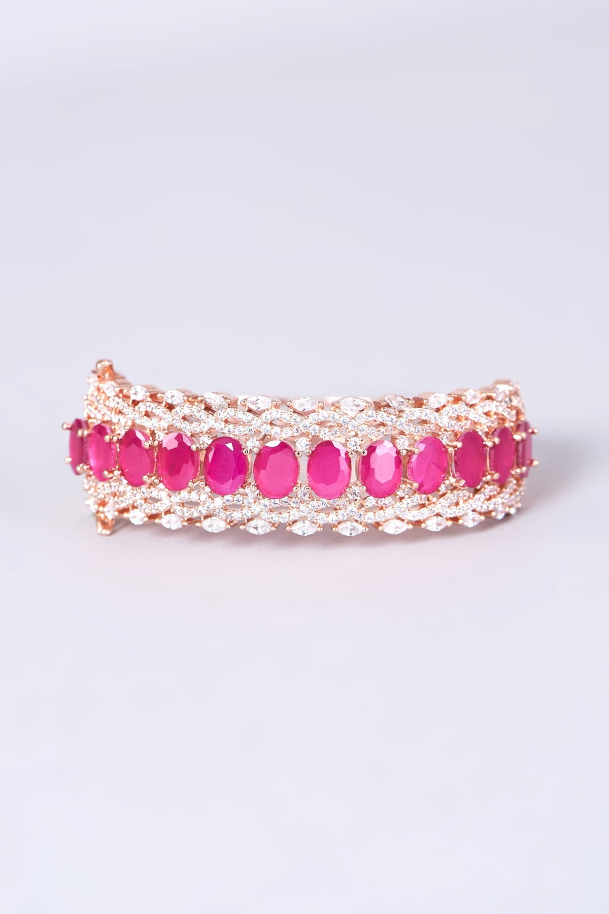 Rose Gold Finish Pink Synthetic Stone Bangle