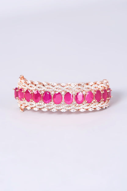 Rose Gold Finish Pink Synthetic Stone Bangle
