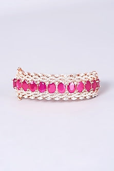 Rose Gold Finish Pink Synthetic Stone Bangle