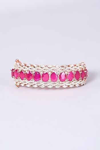 Rose Gold Finish Pink Synthetic Stone Bangle