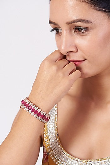 Rose Gold Finish Pink Synthetic Stone Bangle