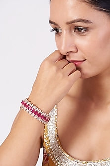 Rose Gold Finish Pink Synthetic Stone Bangle