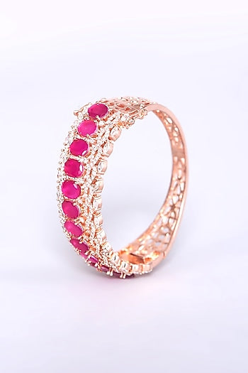 Rose Gold Finish Pink Synthetic Stone Bangle