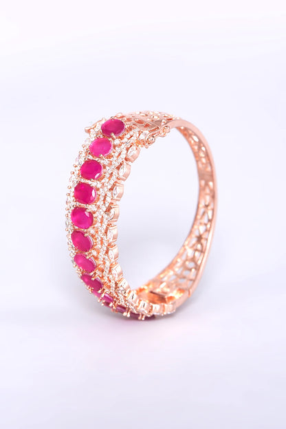 Rose Gold Finish Pink Synthetic Stone Bangle