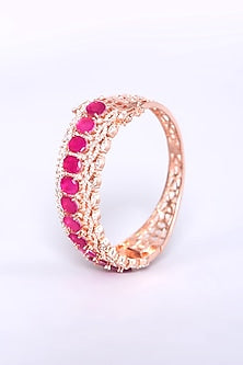 Rose Gold Finish Pink Synthetic Stone Bangle