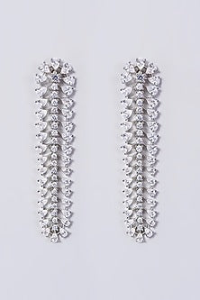 White Finish Zircon Long Dangler Earrings