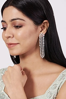 White Finish Zircon Long Dangler Earrings