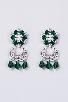 White Finish Green Synthetic Stone Dangler Earrings