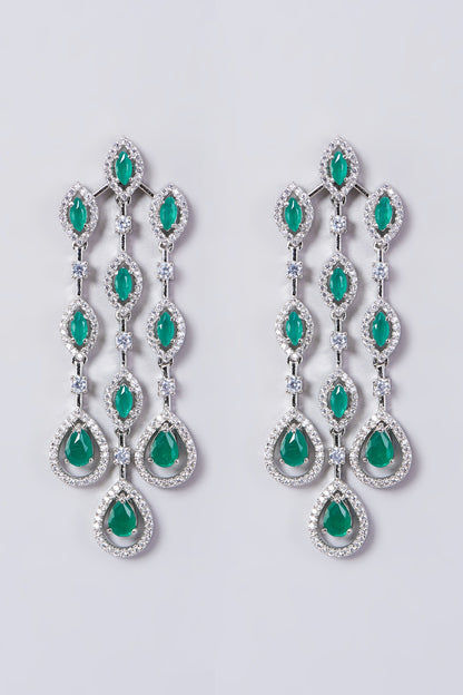 White Finish Dangler Earrings With Faux Diamonds & Zircons