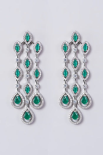 White Finish Dangler Earrings With Faux Diamonds & Zircons