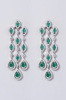White Finish Dangler Earrings With Faux Diamonds & Zircons