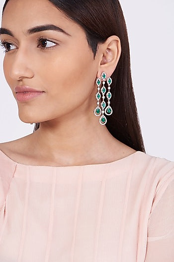 White Finish Dangler Earrings With Faux Diamonds & Zircons