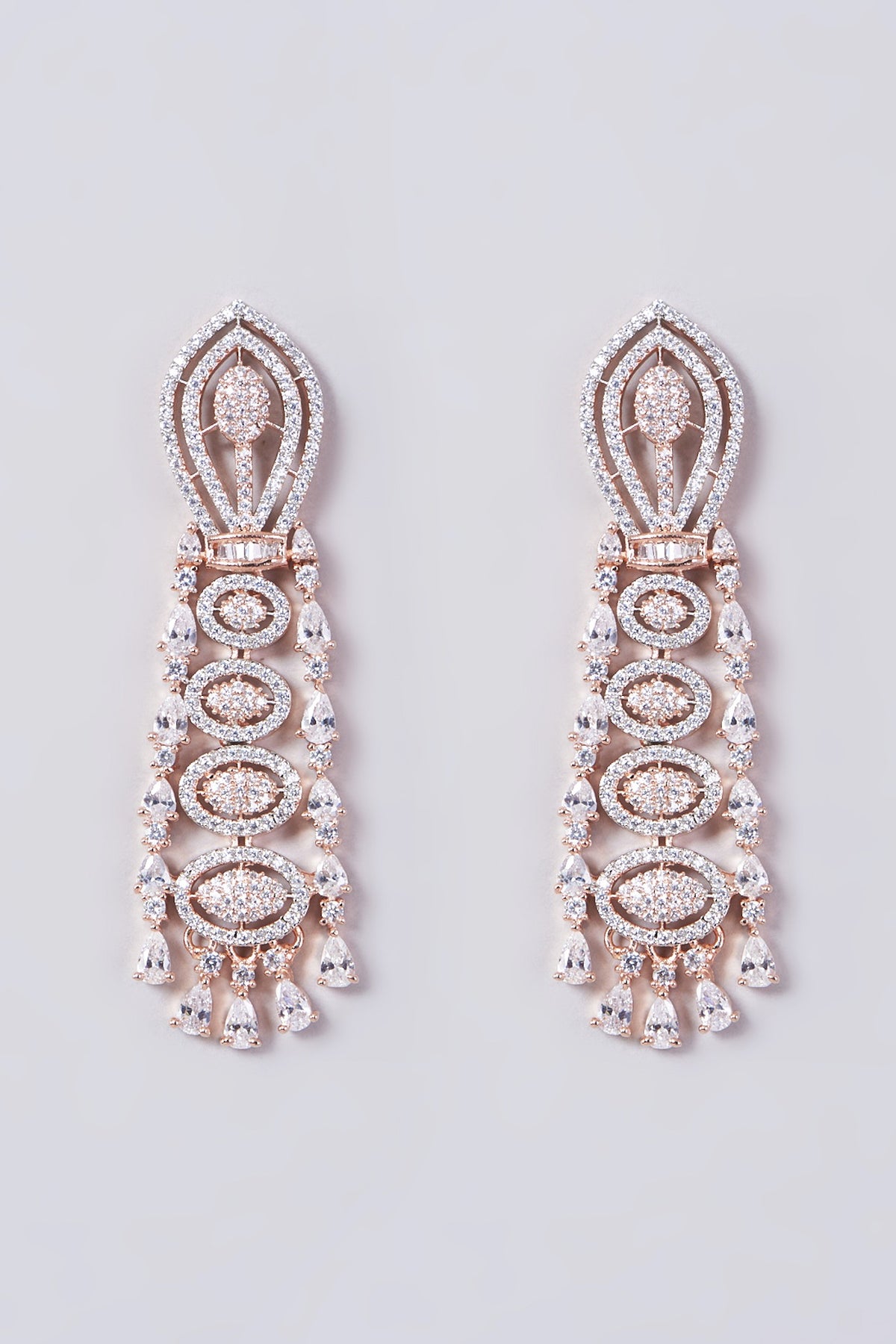 Rose Gold Finish Dangler Earrings With Zircons