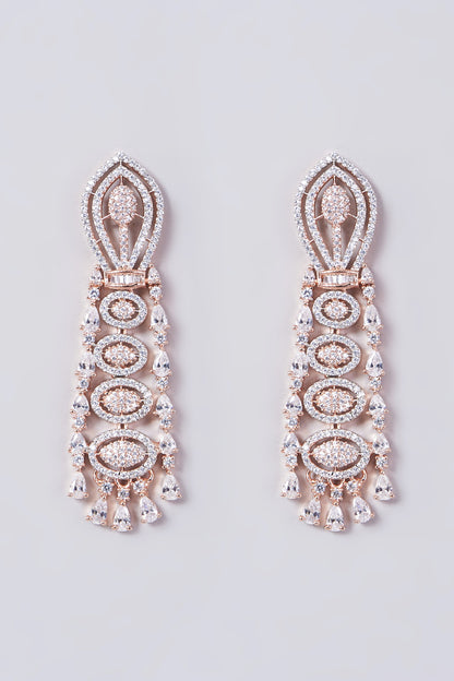 Rose Gold Finish Dangler Earrings With Zircons