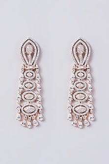 Rose Gold Finish Dangler Earrings With Zircons