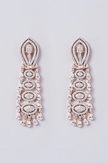 Rose Gold Finish Dangler Earrings With Zircons