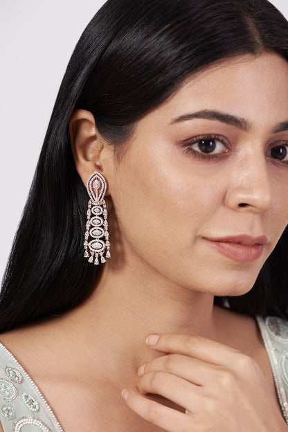 Rose Gold Finish Dangler Earrings With Zircons