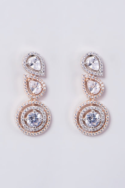 Two Tone Finish Faux Diamond Dangler Earrings