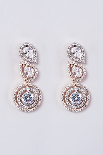 Two Tone Finish Faux Diamond Dangler Earrings