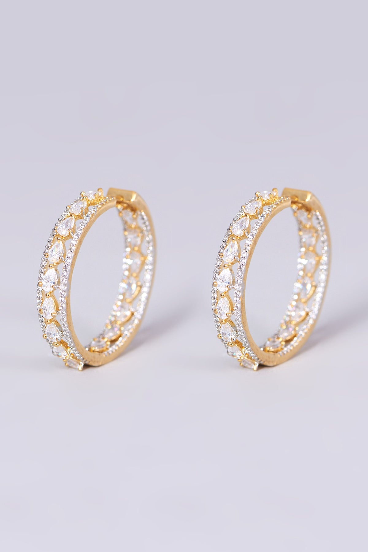 Gold Finish Hoop Earrings With Faux Diamonds